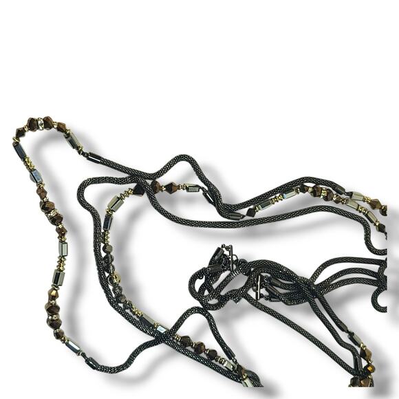 WHBM Multi-strand Snake Chain Crystal Bead Station Necklace 32"-44" - Picture 5 of 11